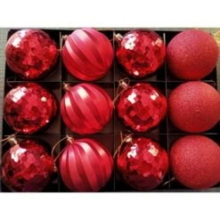 12 Palle Di Natale In PVC Colore Rosso Assortite 8 Cm Due Esse Christmas