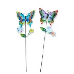 2 Farfalle Colorate In Latta 60 Cm, Decorazione Casa Giardino Primavera