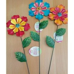 3 Fiori Colorati In Latta 60 Cm, Decorazione Casa Giardino Primavera