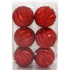 6 Palle Di Natale In PVC Colore Rosso 10cm Due Esse Christmas