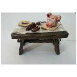 Accessorio-miniatura "tavola Salumi-testa Maiale" Terracotta Dipinta