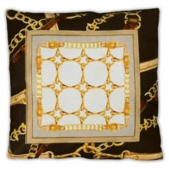 Baci Milano Cuscino Horses03 Marrone E Catene Oro
