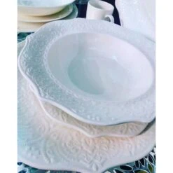 Servizio Piatti Completo Per 12 Persone Alice 38 Pezzi, Fade Maison -Articoli Per La Casa servizio piatti completo per 12 persone alice 38 pezzi fade maison festonato bianco decoro in rilievo 2