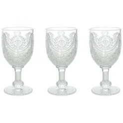 Set 3 Calici 320cc Savoia Tognana, Vetro Trasparente Decorato